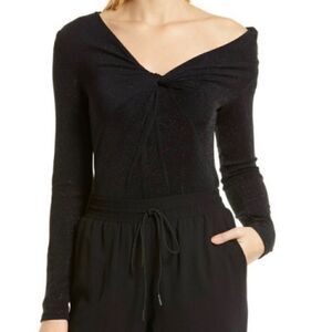 Halogen NWT Twist Neck Sparkle Knit Black Top Sz S